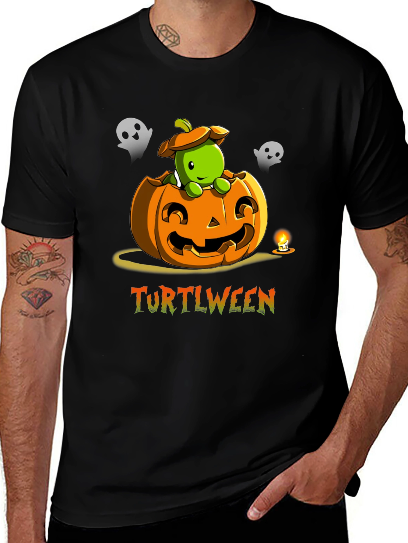 Turtlween Black T-Shirt - Halloween Turtle Pumpkin Design