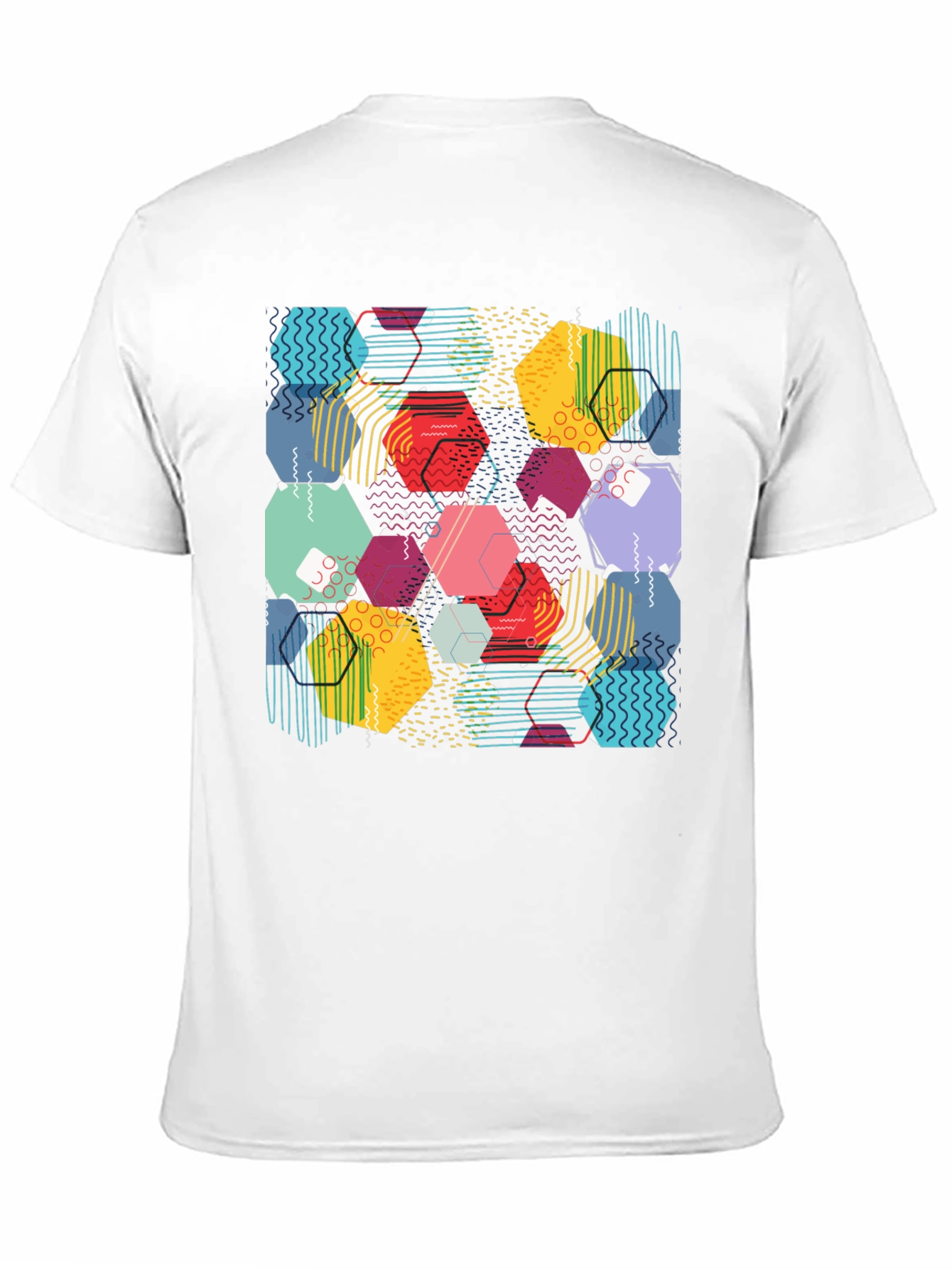 Geometric Pattern T-Shirt - Colorful Hexagon Design