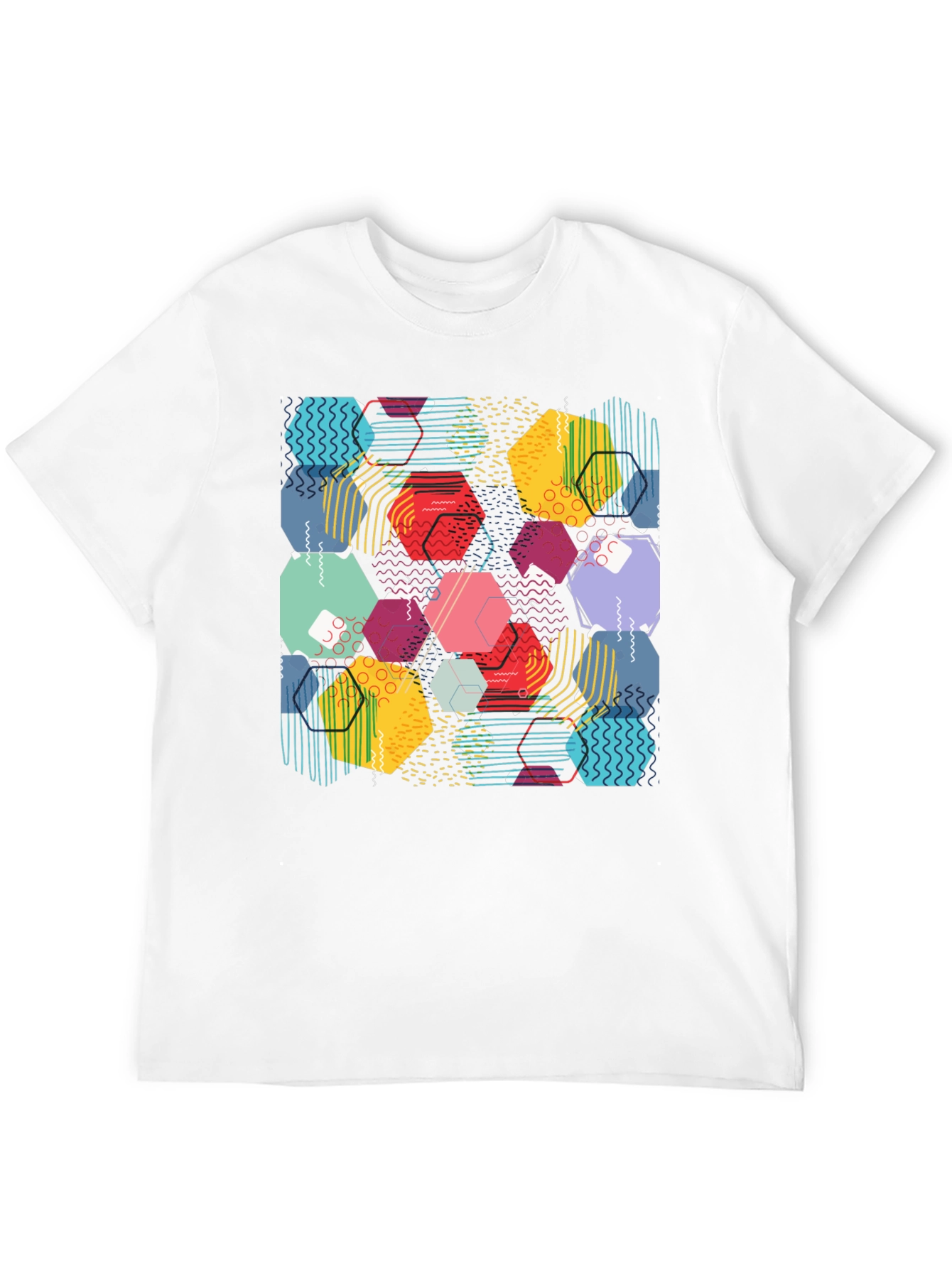 Geometric Pattern T-Shirt - Colorful Hexagon Design