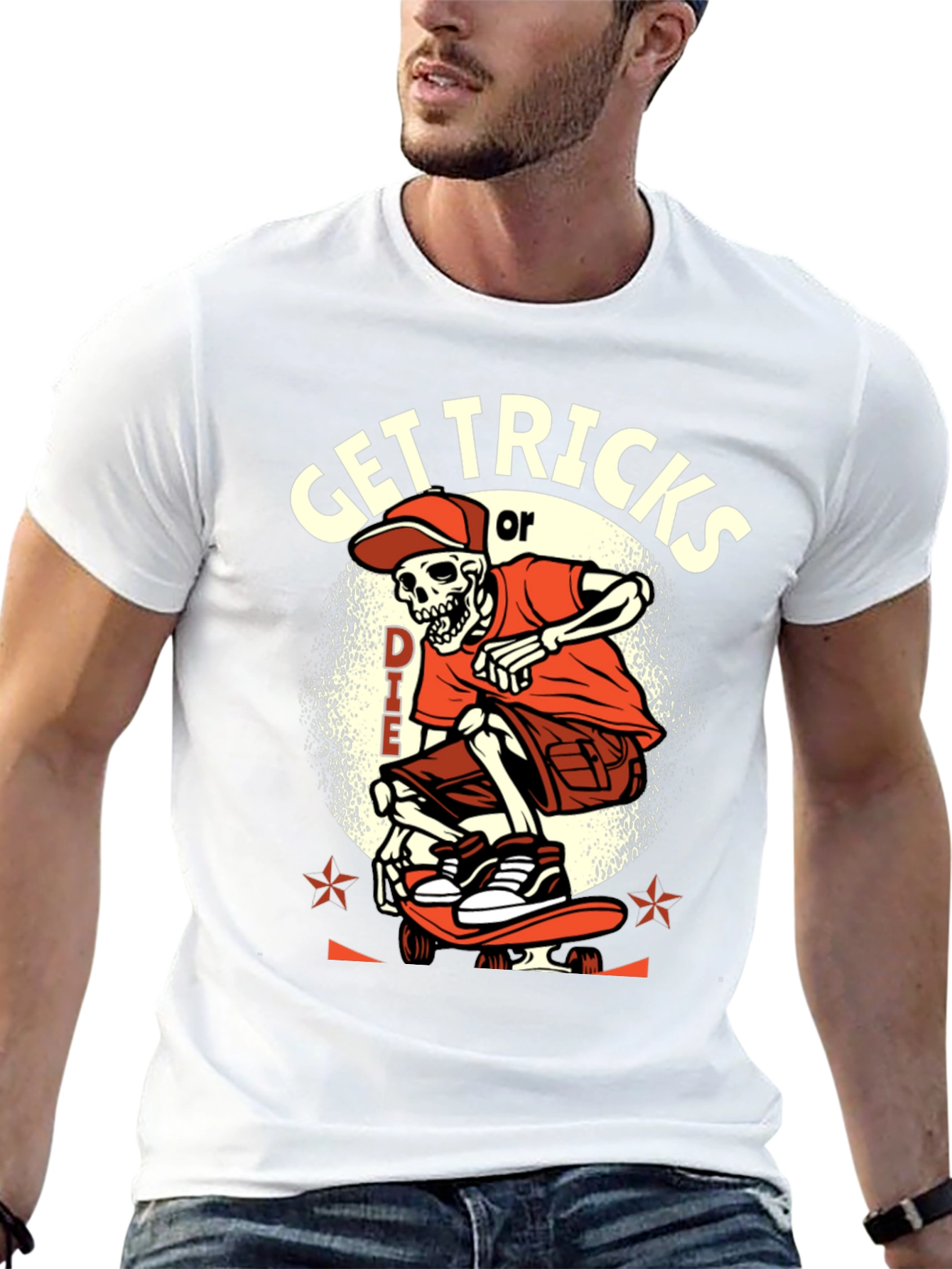 Get Tricks or Die Skeleton Skateboard Graphic Tee