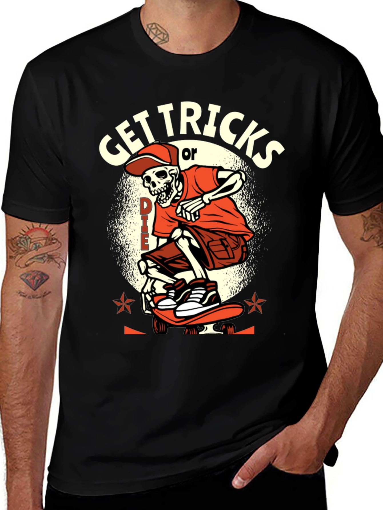 Get Tricks or Die Skeleton Skateboard Graphic Tee