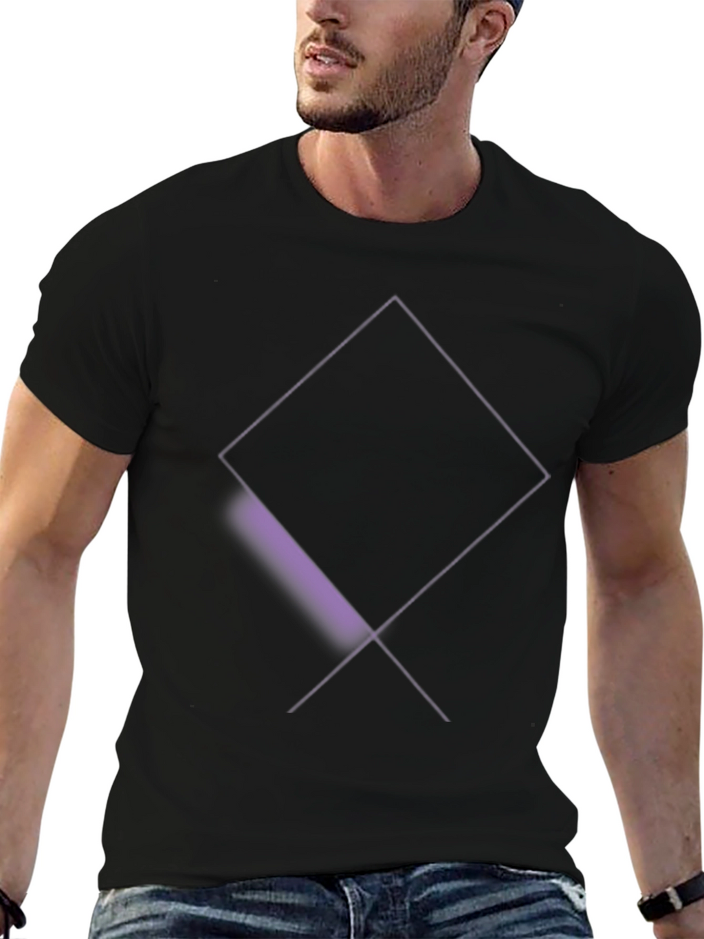 Mens Black T-Shirt with Abstract Diamond Design