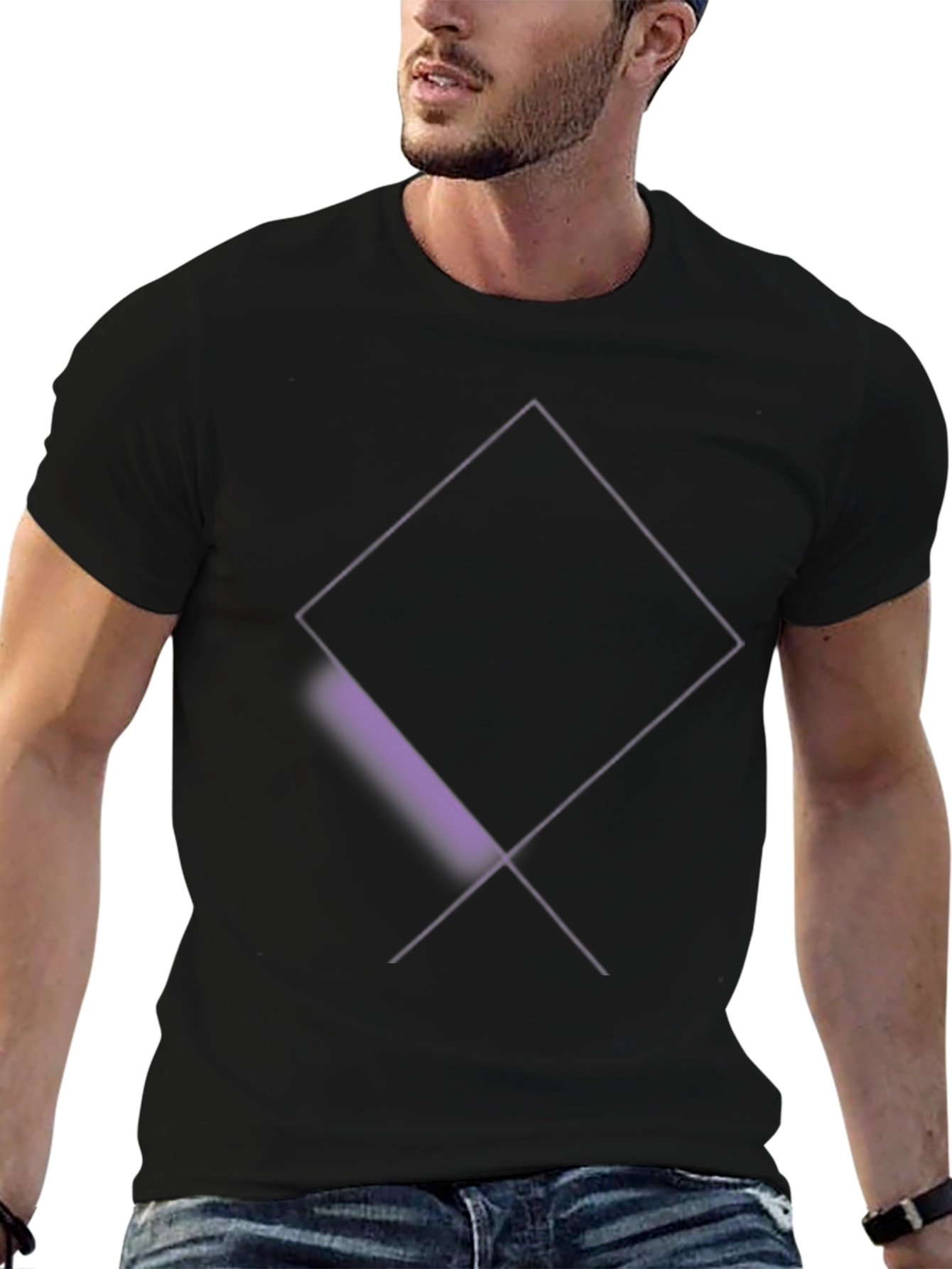 Mens Black T-Shirt with Abstract Diamond Design