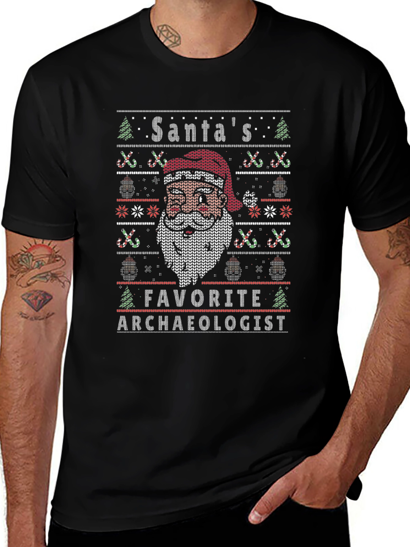 Santas Favorite Archaeologist Ugly Christmas Knit T-Shirt