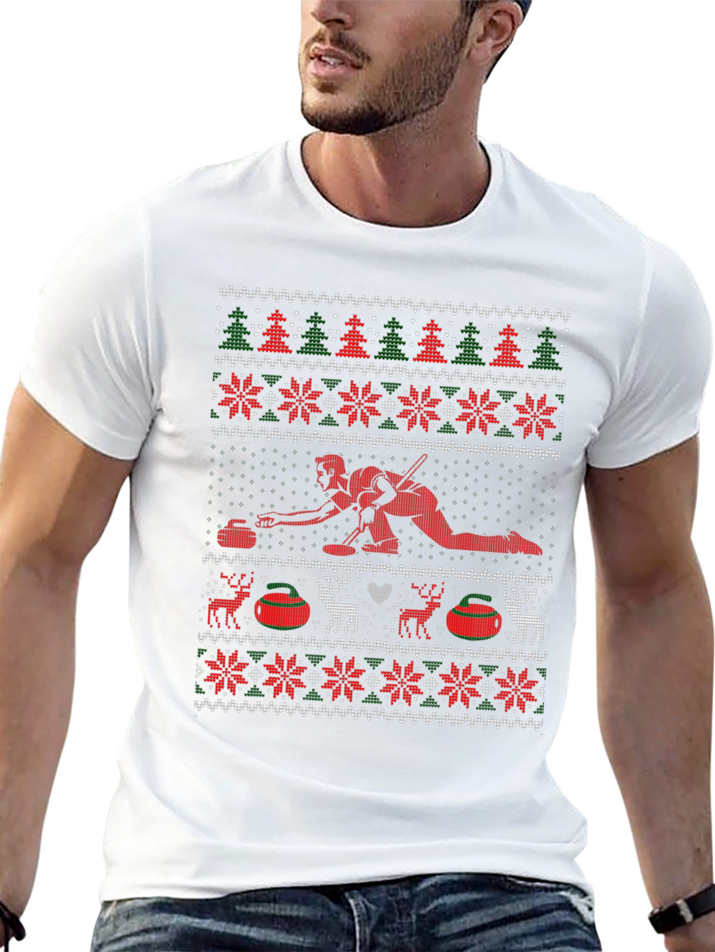 Festive Curling Ugly Christmas Sweater T-Shirt