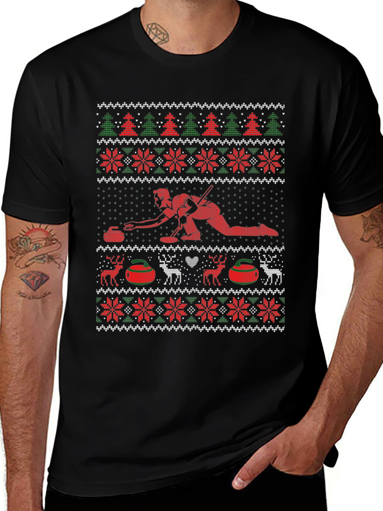 Festive Curling Ugly Christmas Sweater T-Shirt