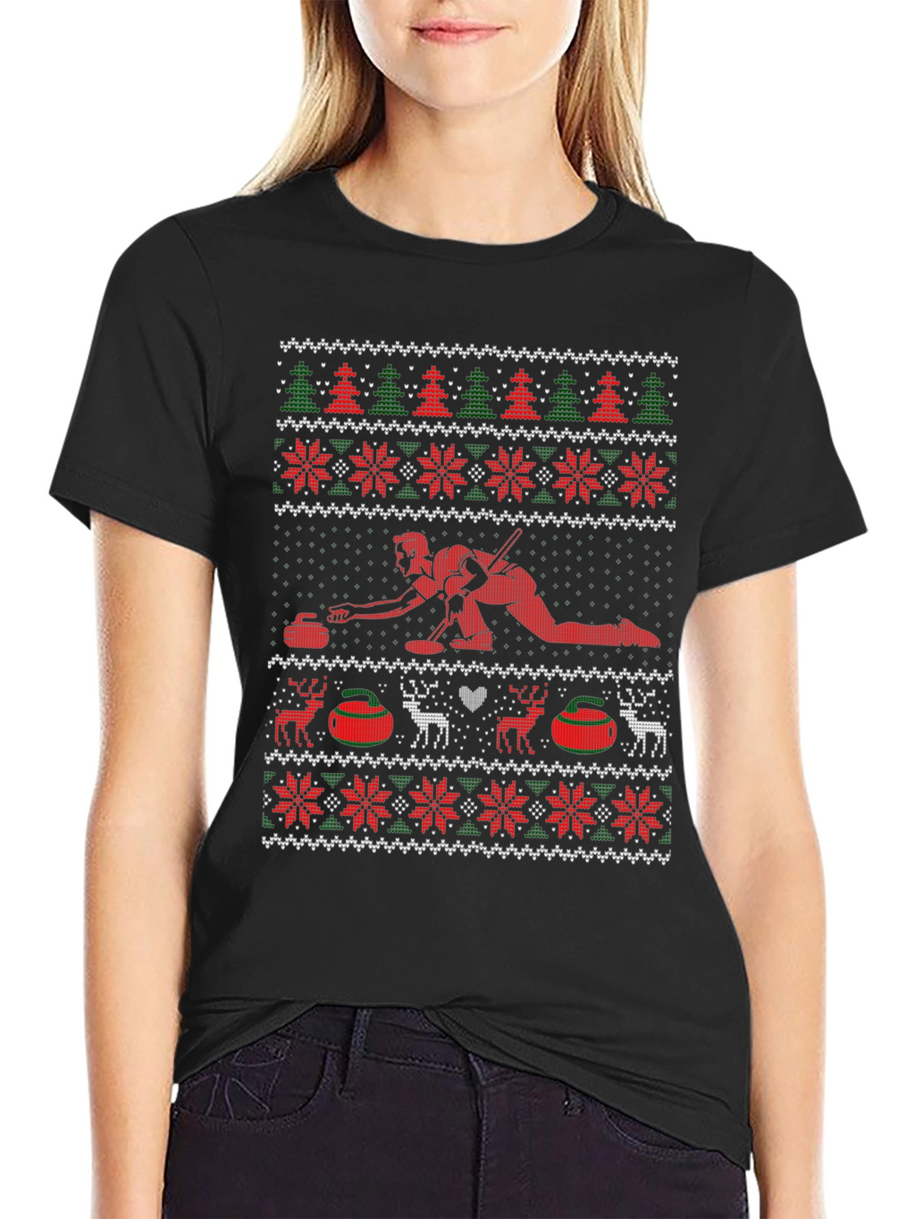 Festive Curling Ugly Christmas Sweater T-Shirt