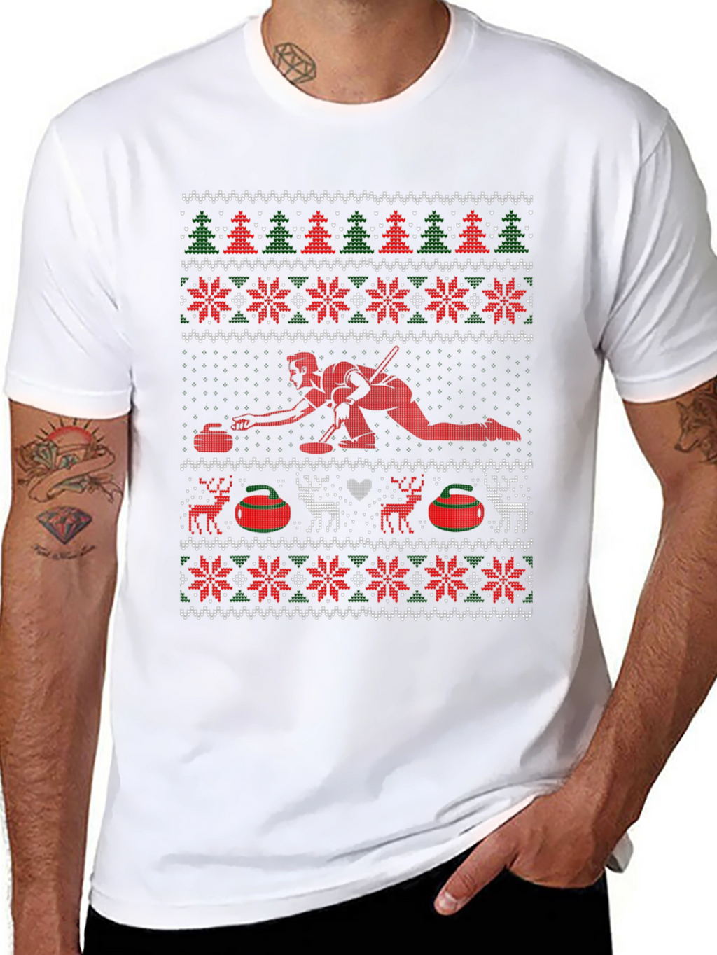 Festive Curling Ugly Christmas Sweater T-Shirt