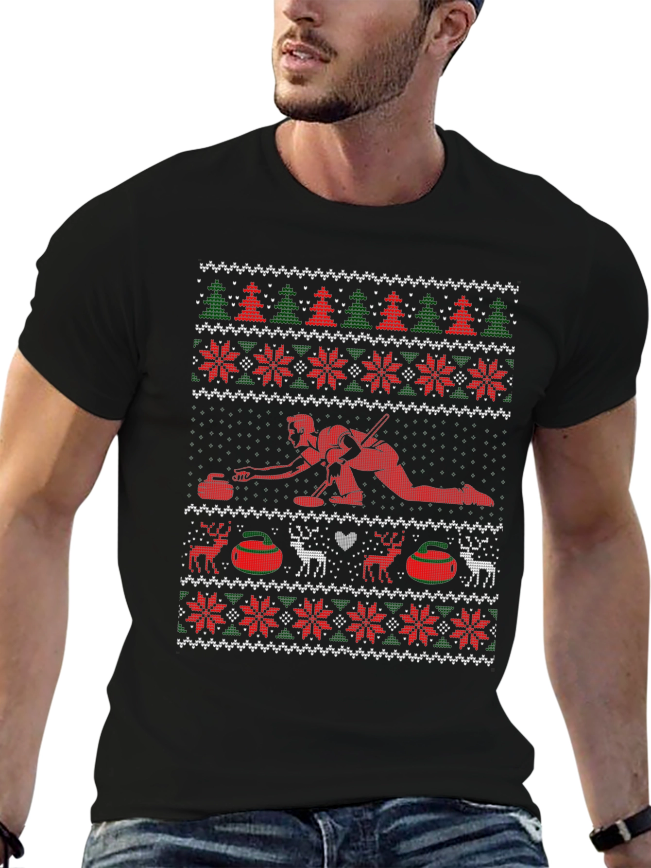 Festive Curling Ugly Christmas Sweater T-Shirt