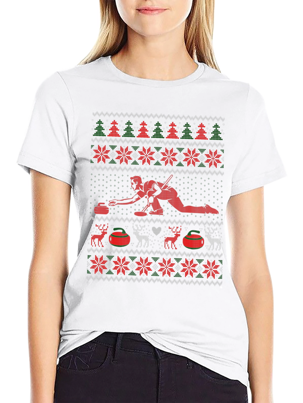 Festive Curling Ugly Christmas Sweater T-Shirt