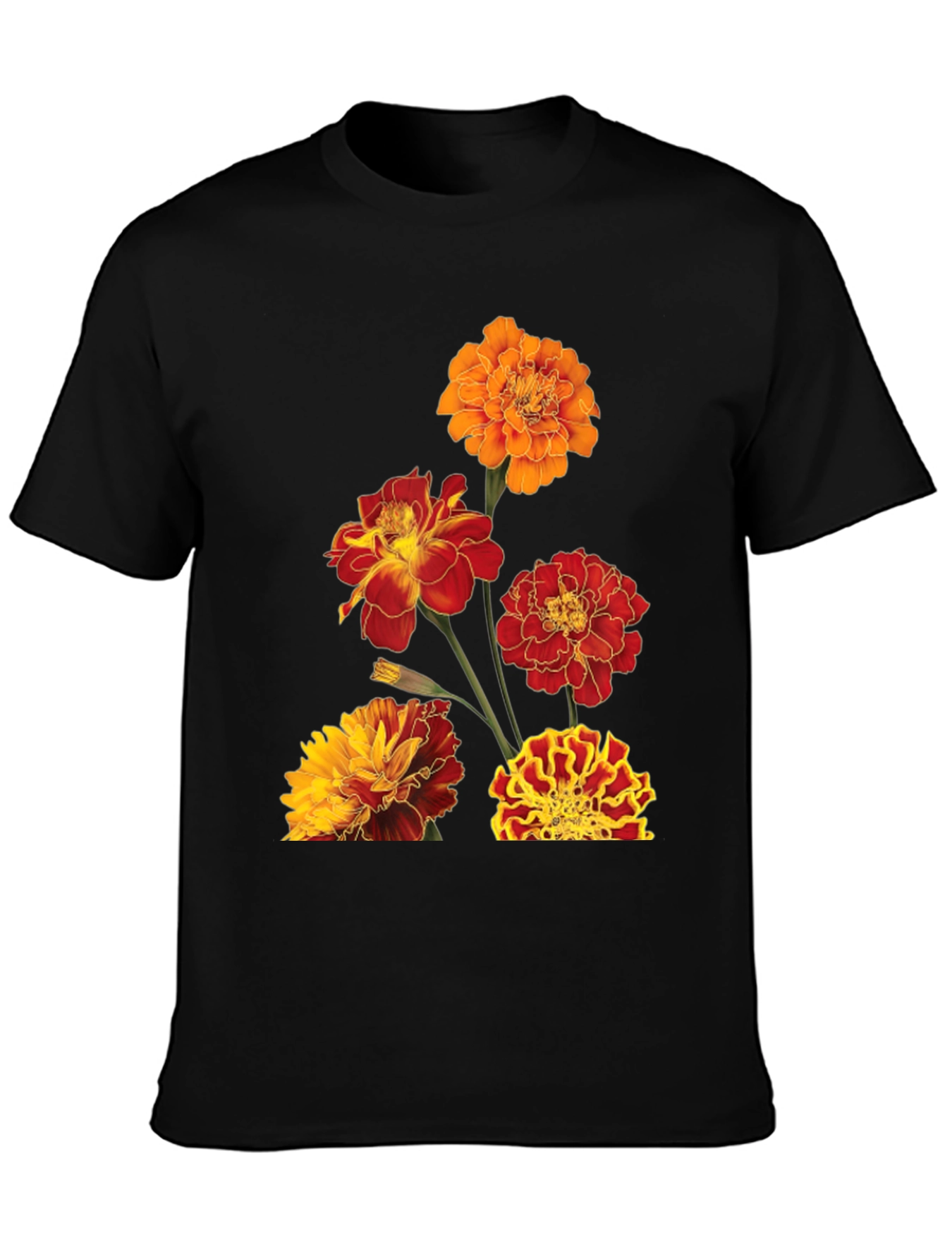 Floral Print Tee - Vibrant Marigold Design