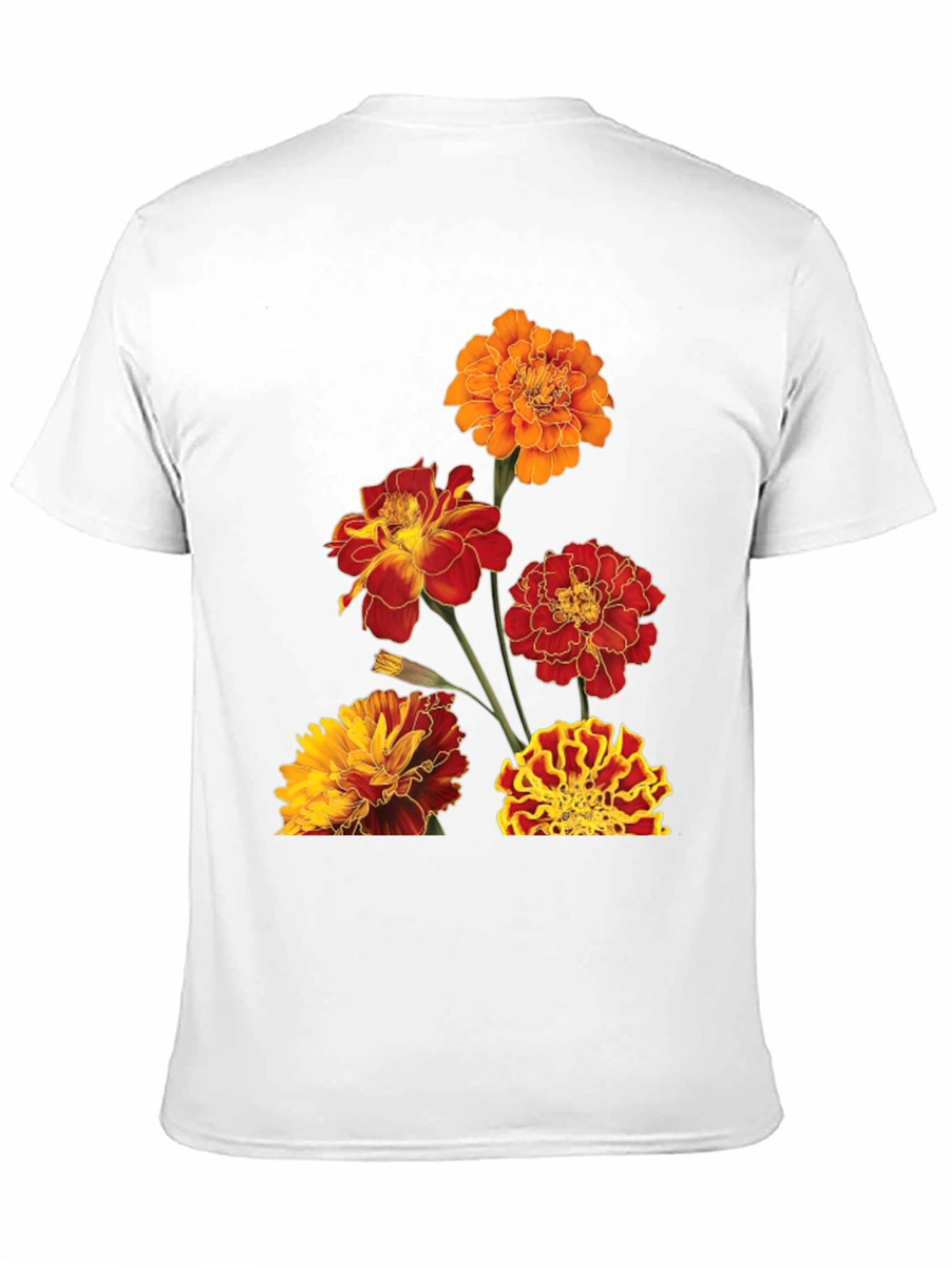 Floral Print Tee - Vibrant Marigold Design