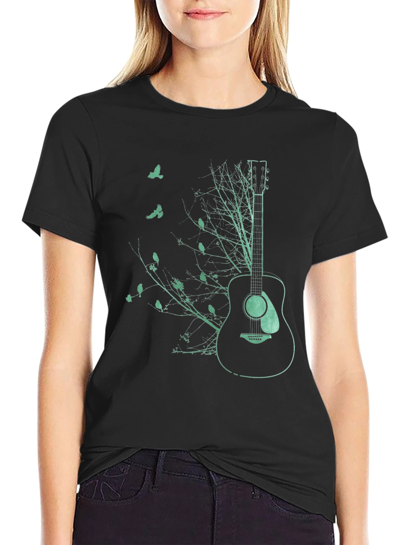 Guitar & Nature Graphic Tee - Black
