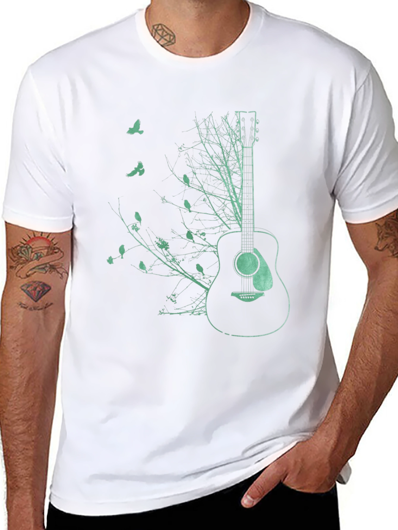 Guitar & Nature Graphic Tee - Black