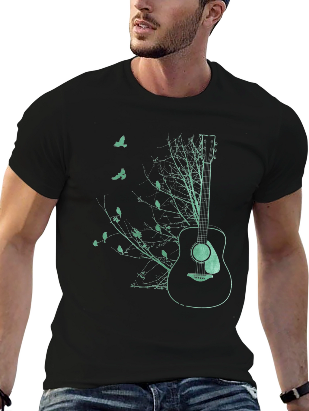 Guitar & Nature Graphic Tee - Black