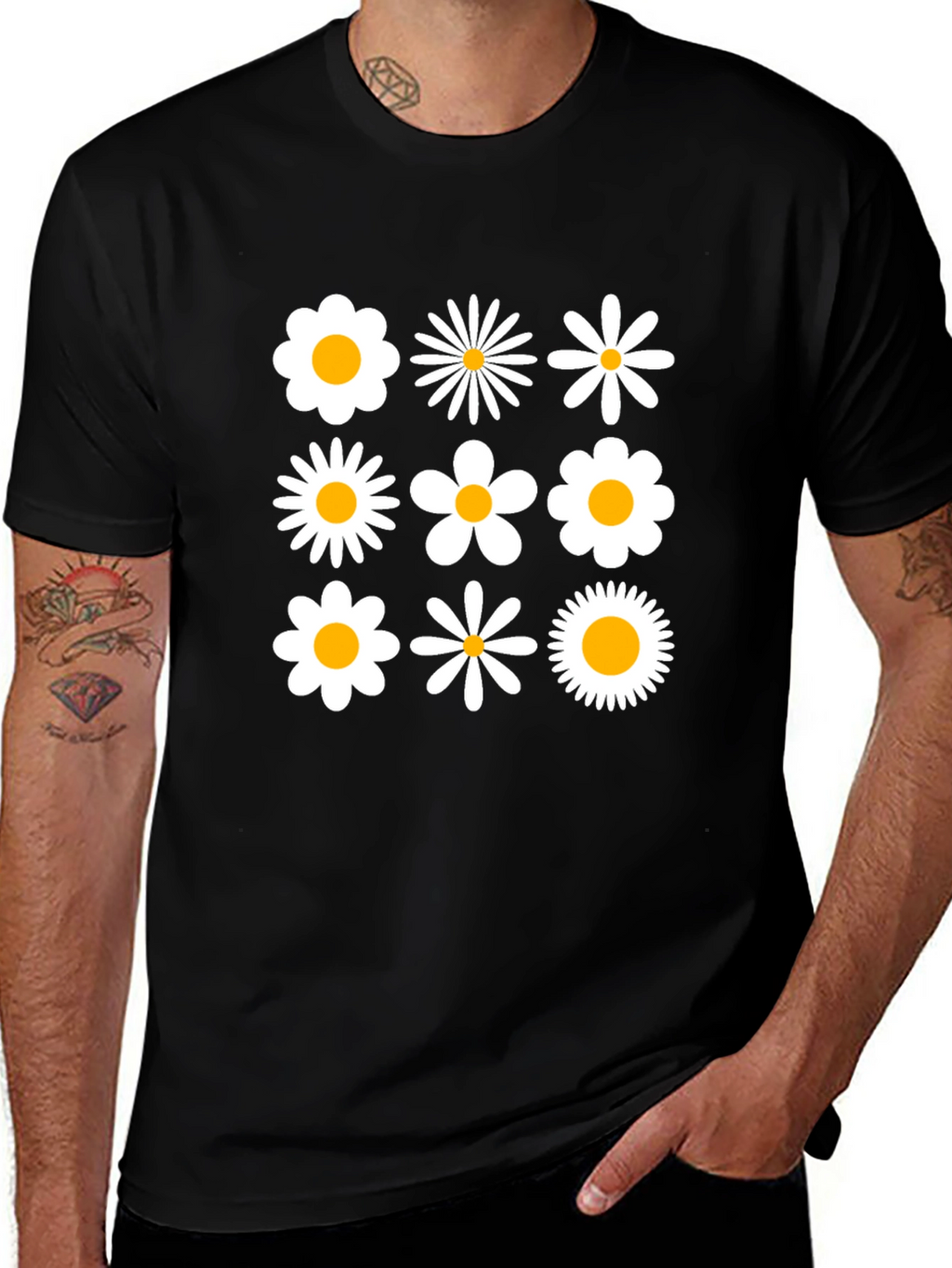 Retro Daisy Grid T-Shirt - Black