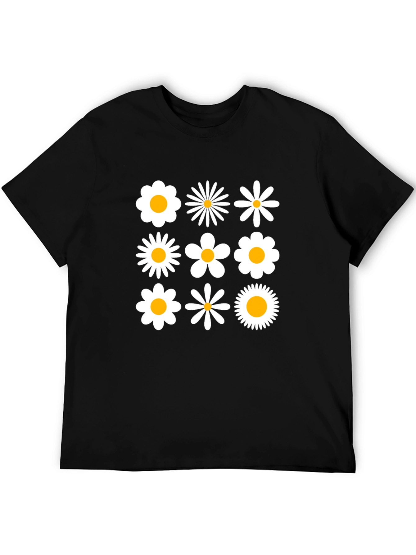 Retro Daisy Grid T-Shirt - Black