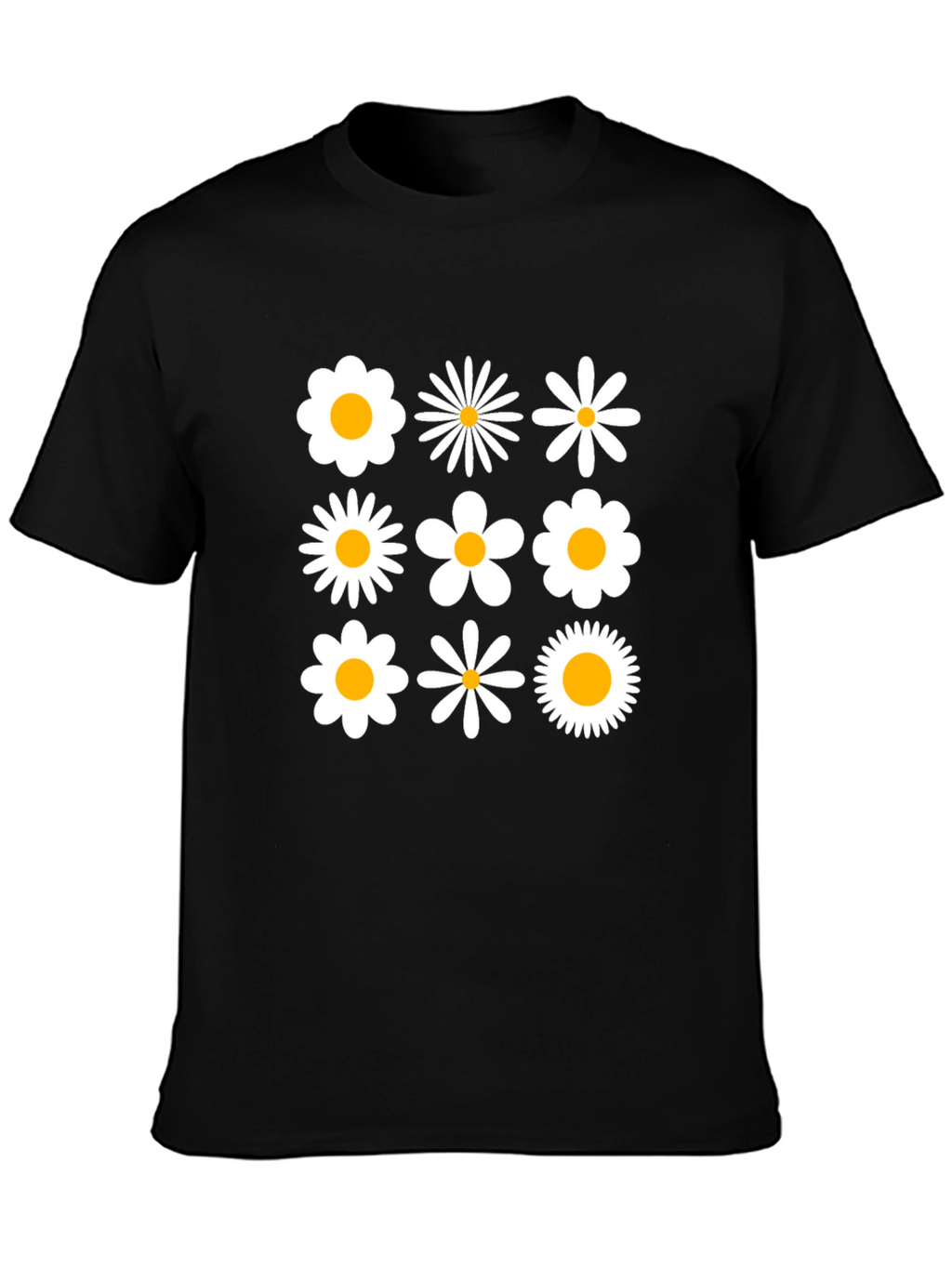 Retro Daisy Grid T-Shirt - Black