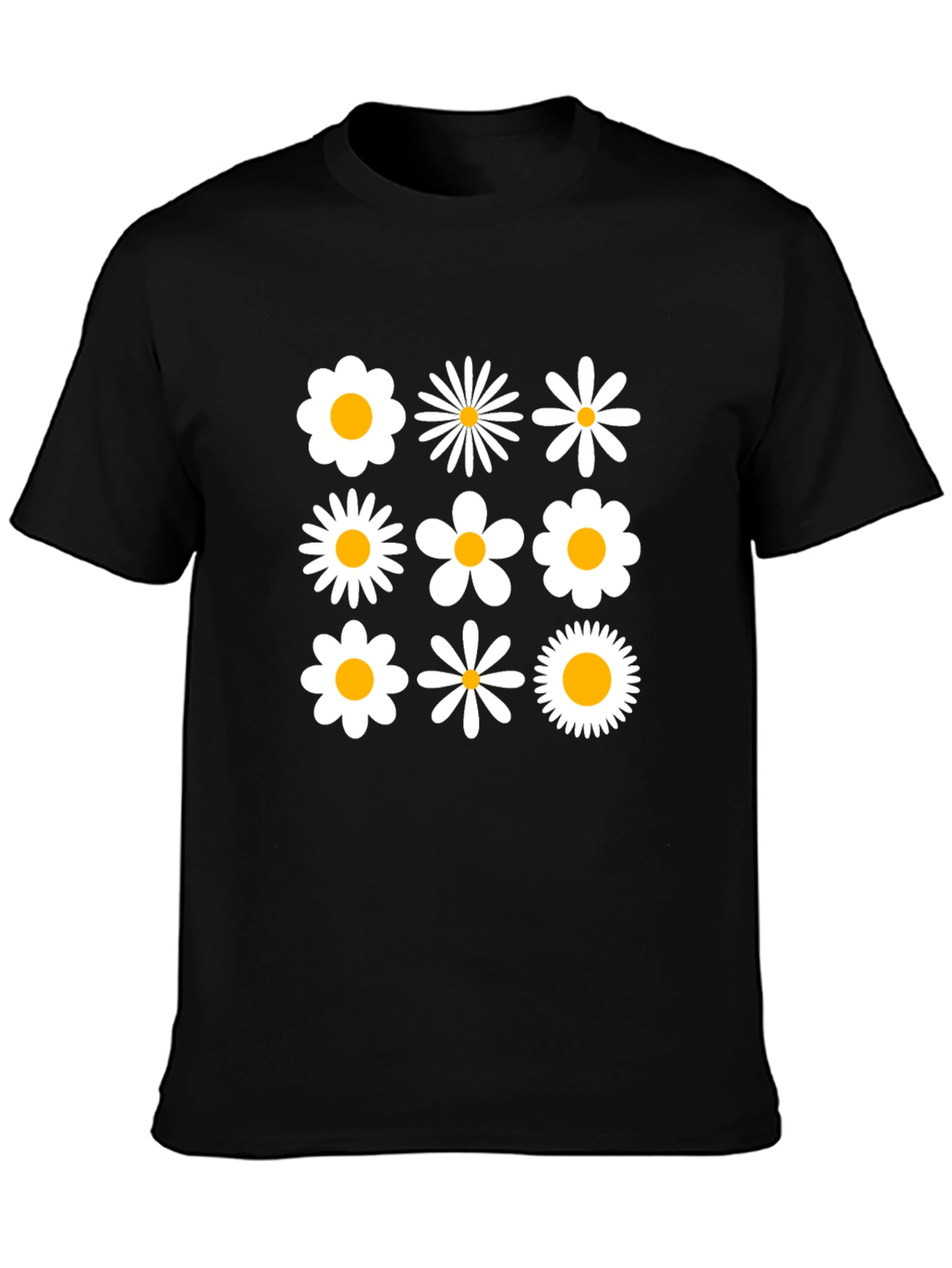 Retro Daisy Grid T-Shirt - Black