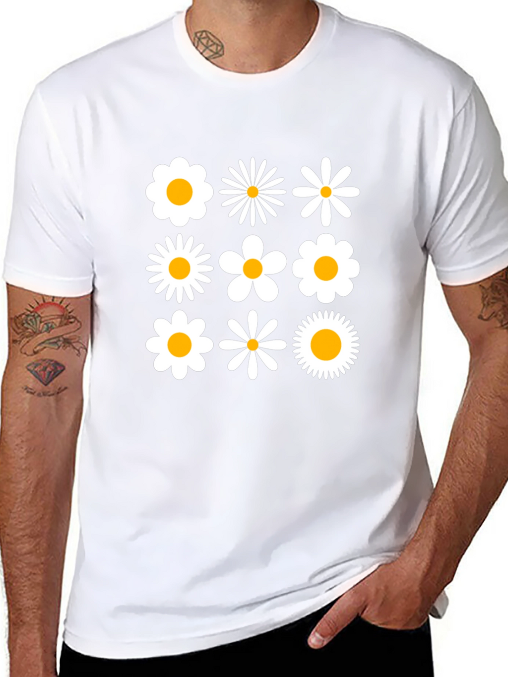 Retro Daisy Grid T-Shirt - Black