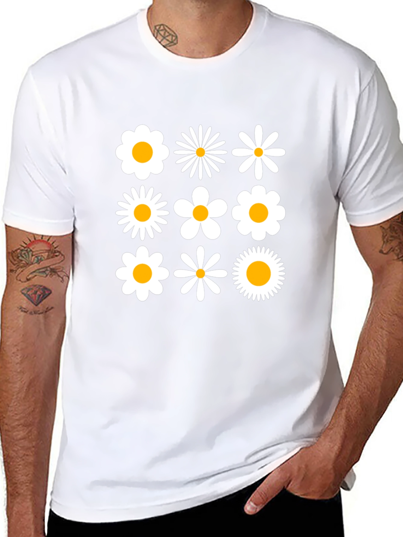 Retro Daisy Grid T-Shirt - Black