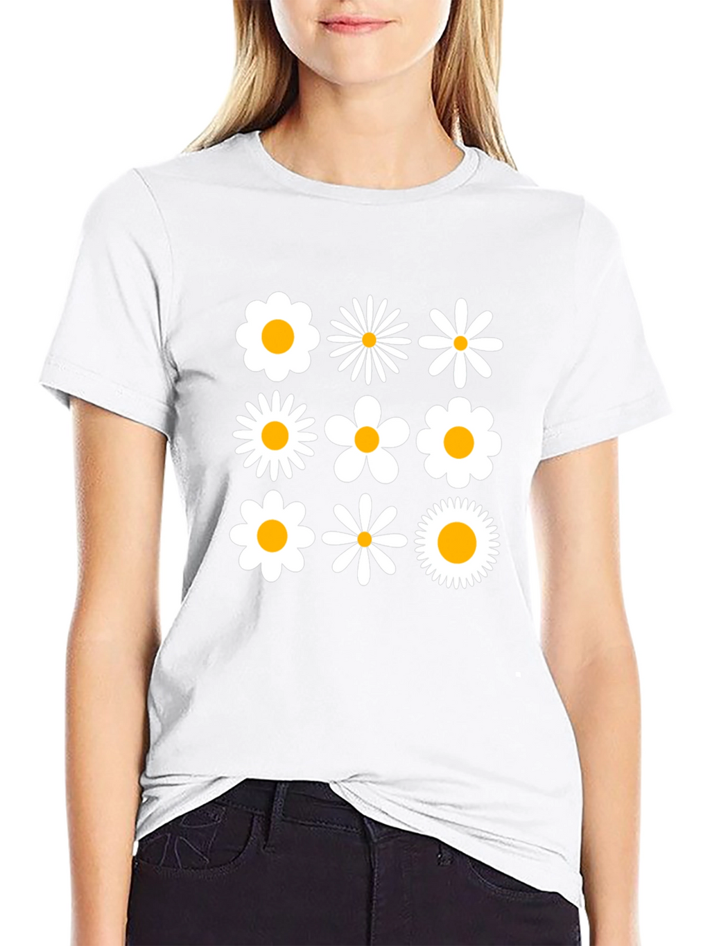 Retro Daisy Grid T-Shirt - Black