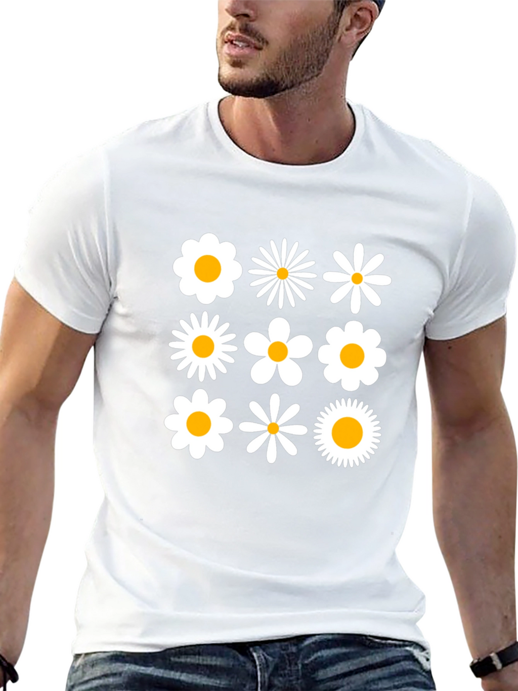 Retro Daisy Grid T-Shirt - Black