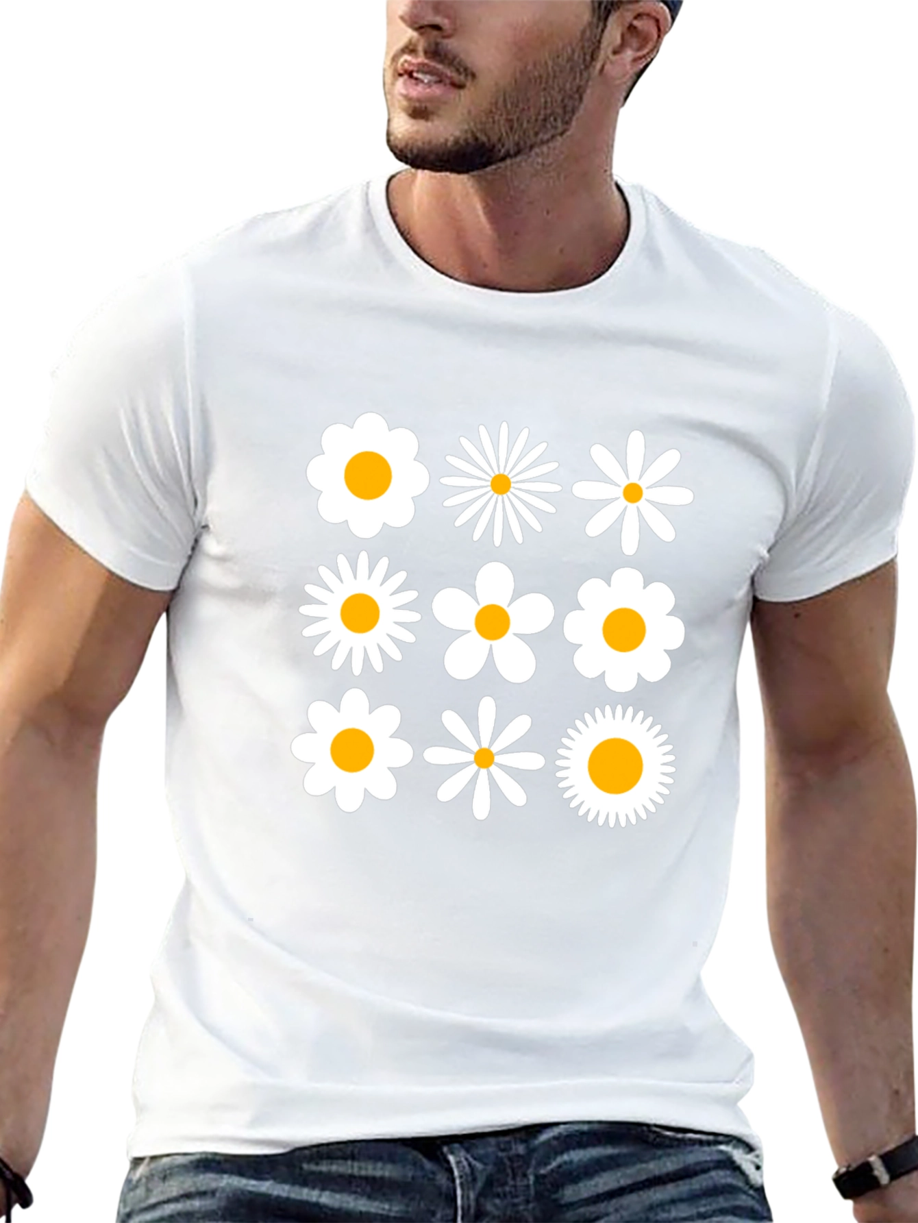 Retro Daisy Grid T-Shirt - Black