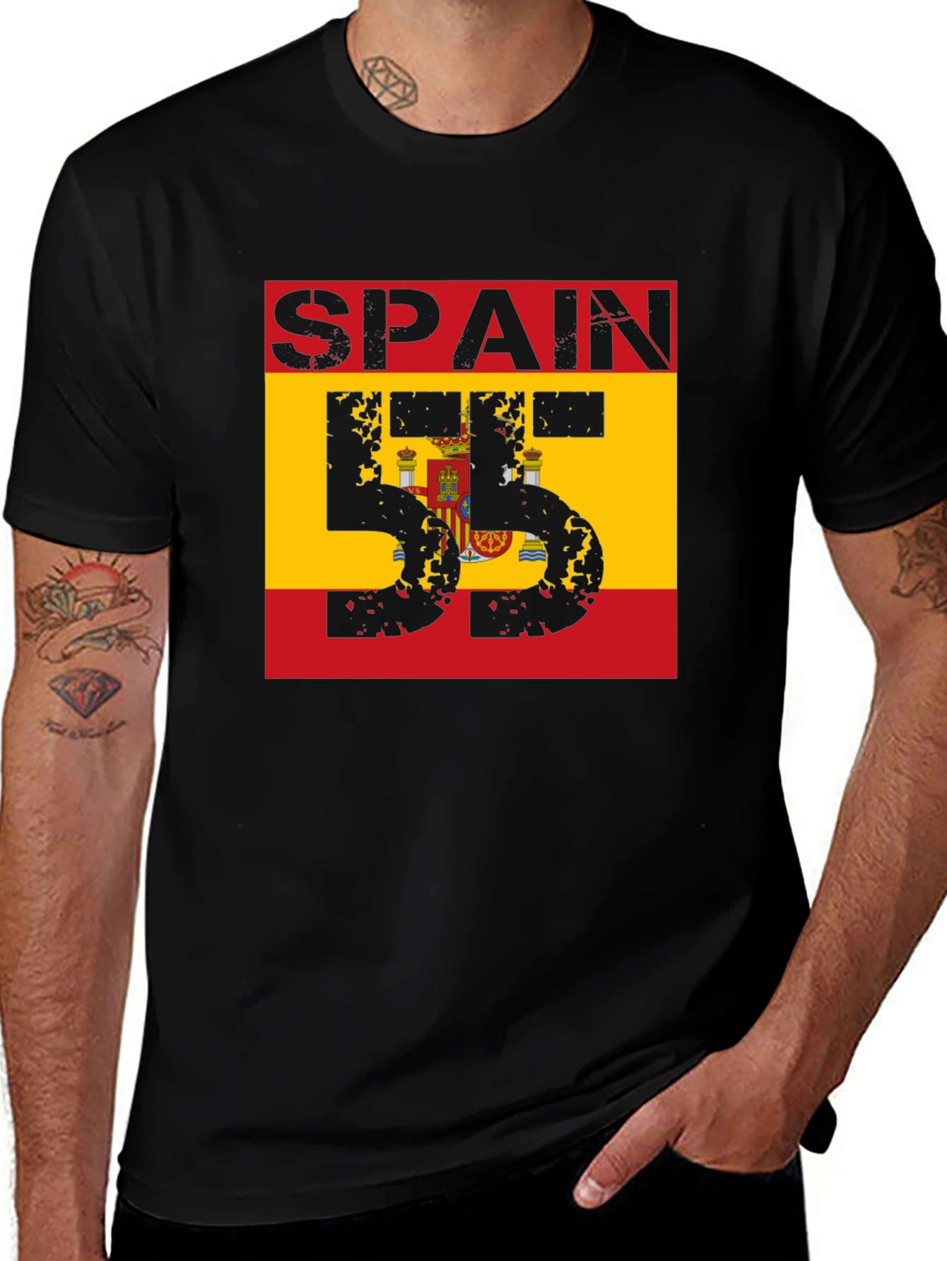 Spain Flag Number T-Shirt - Black
