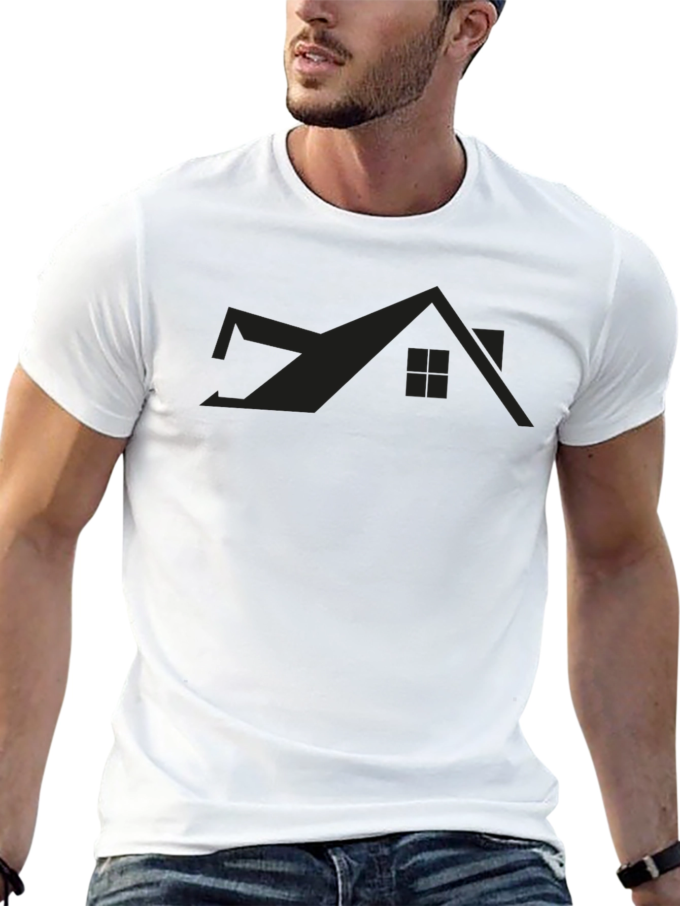 Mens Black House Graphic Tee - Modern Minimalist Design