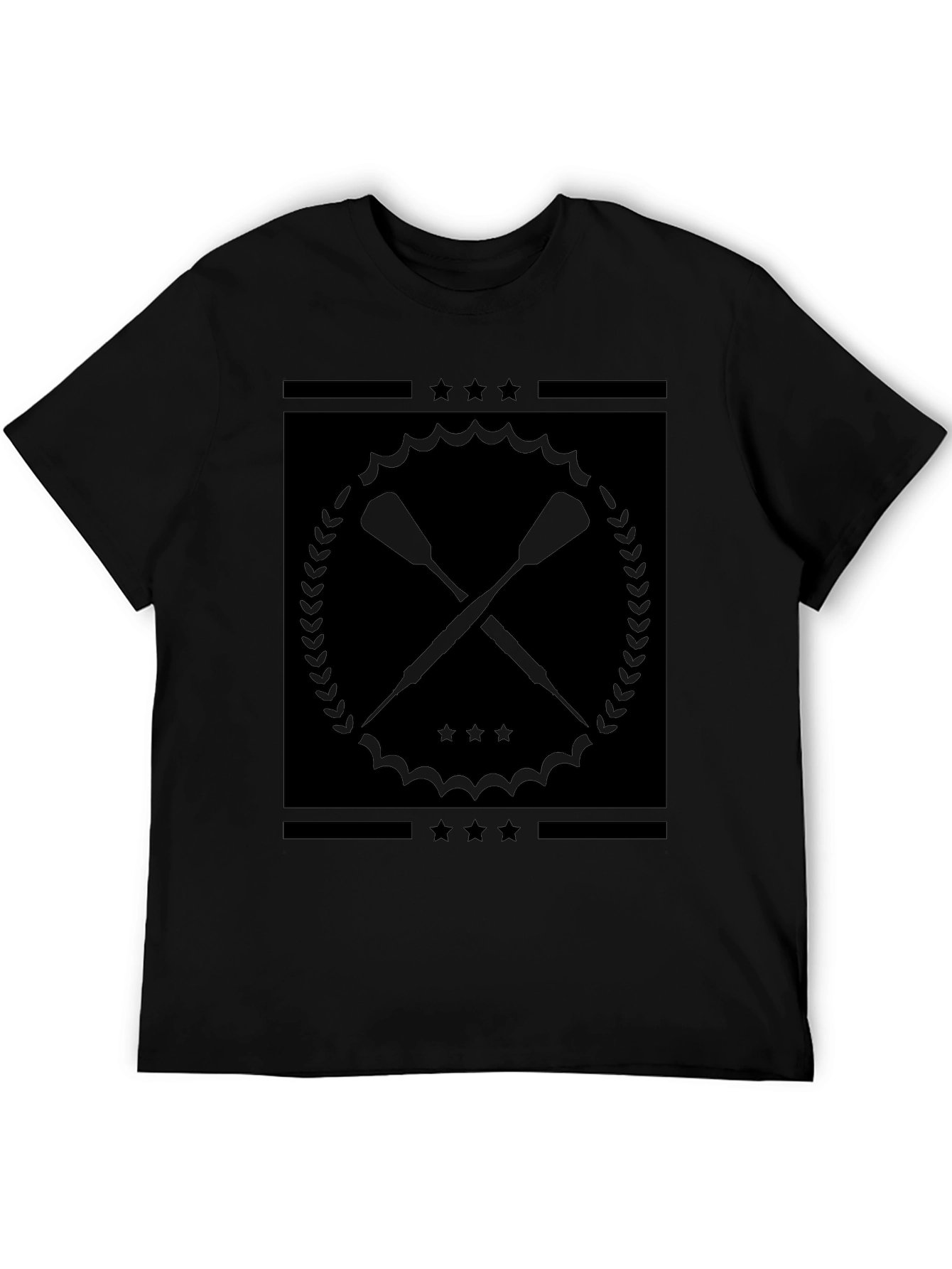 Black Graphic Tee with Crossed Paddles Design