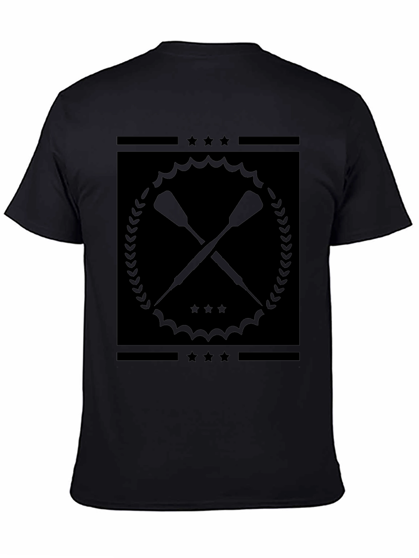 Black Graphic Tee with Crossed Paddles Design