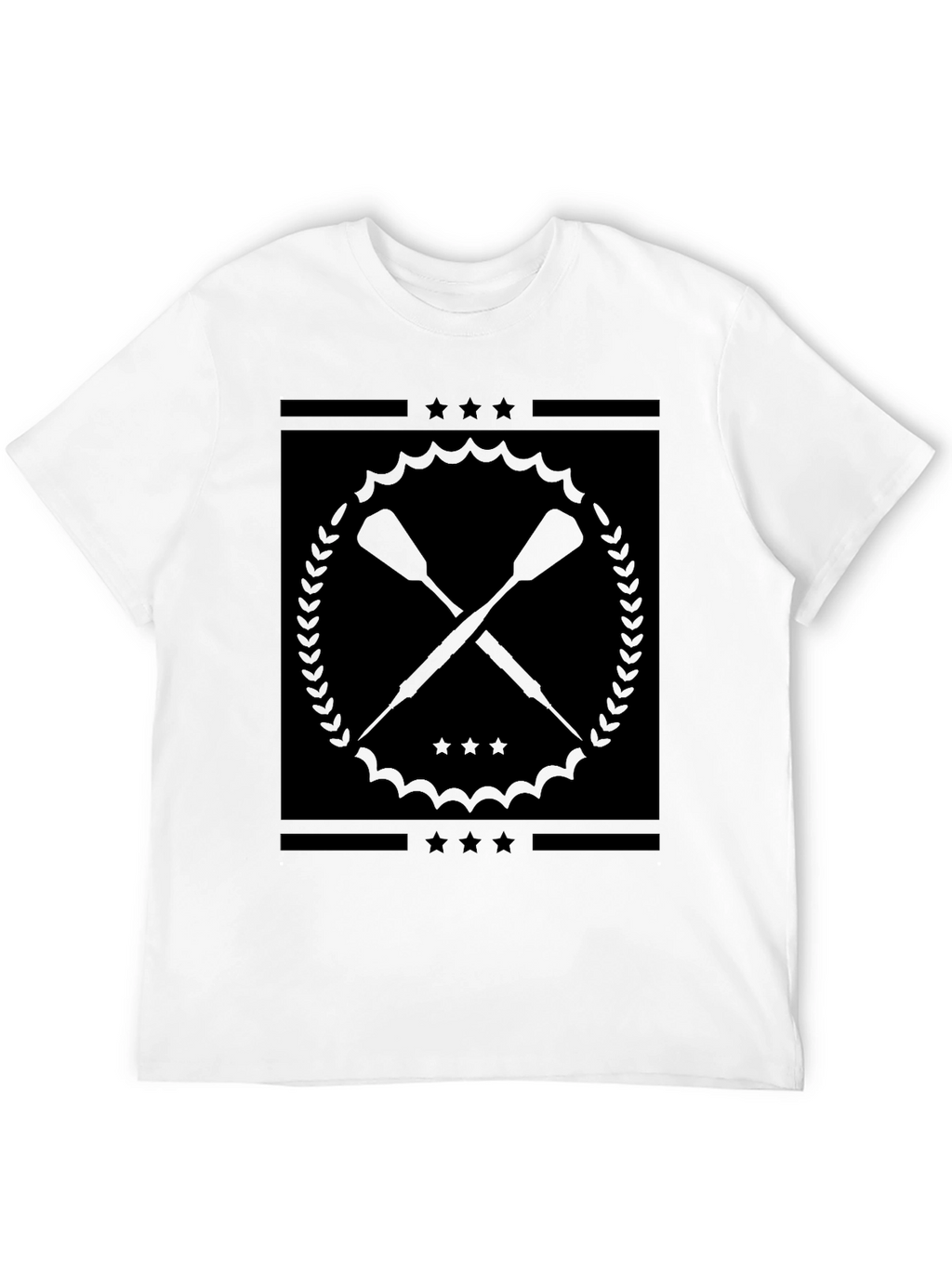 Black Graphic Tee with Crossed Paddles Design
