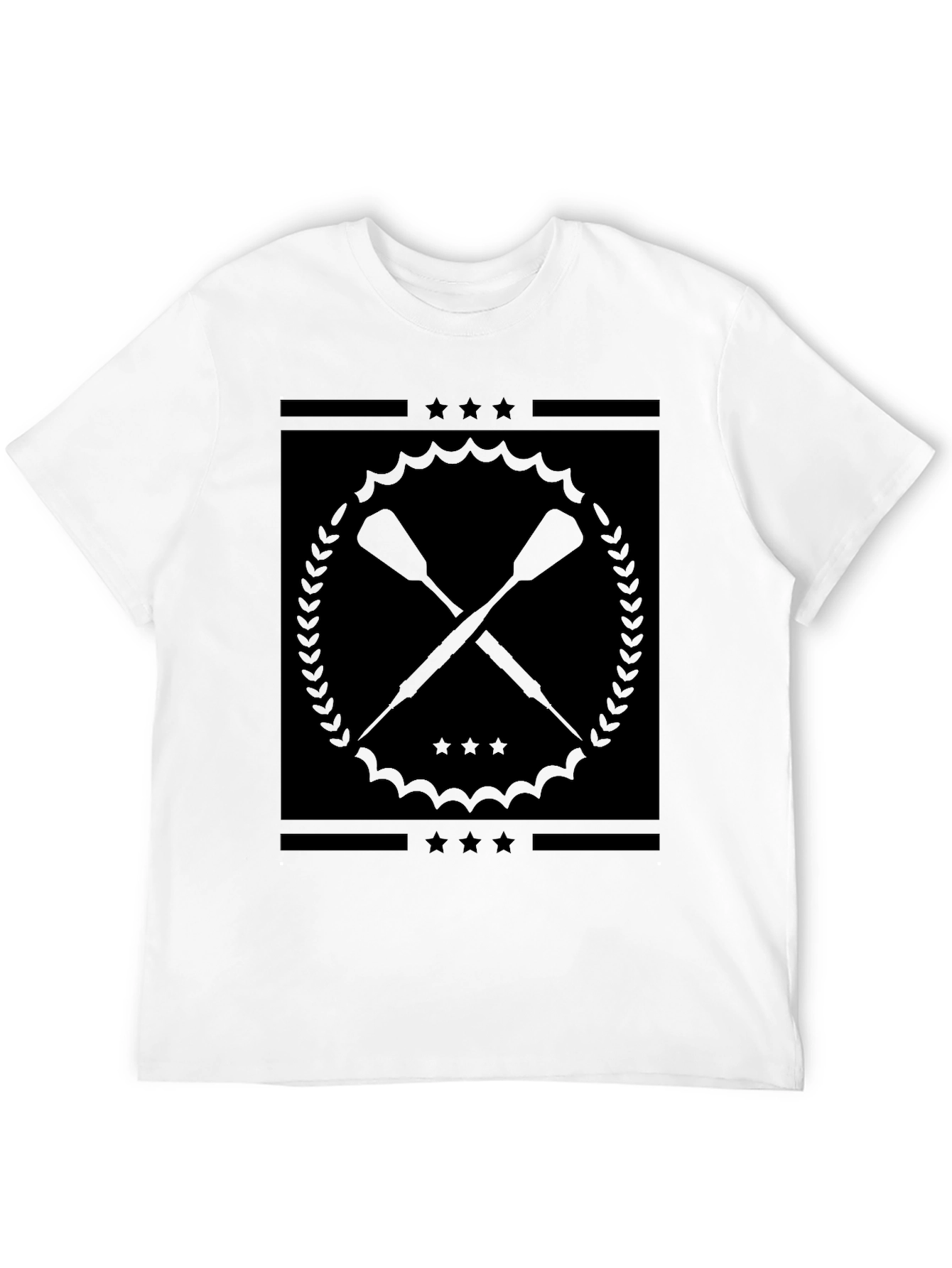 Black Graphic Tee with Crossed Paddles Design