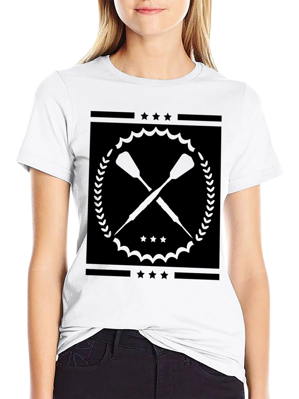 Black Graphic Tee with Crossed Paddles Design