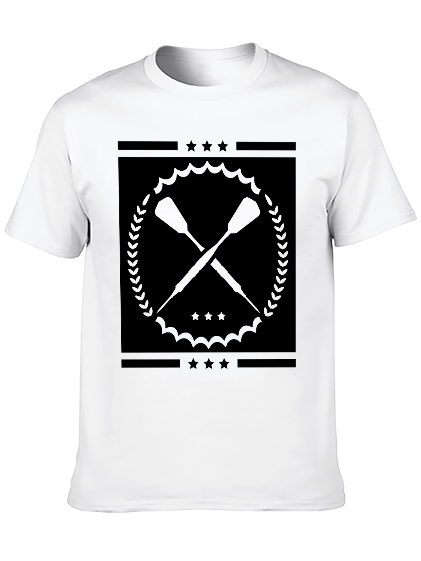 Black Graphic Tee with Crossed Paddles Design