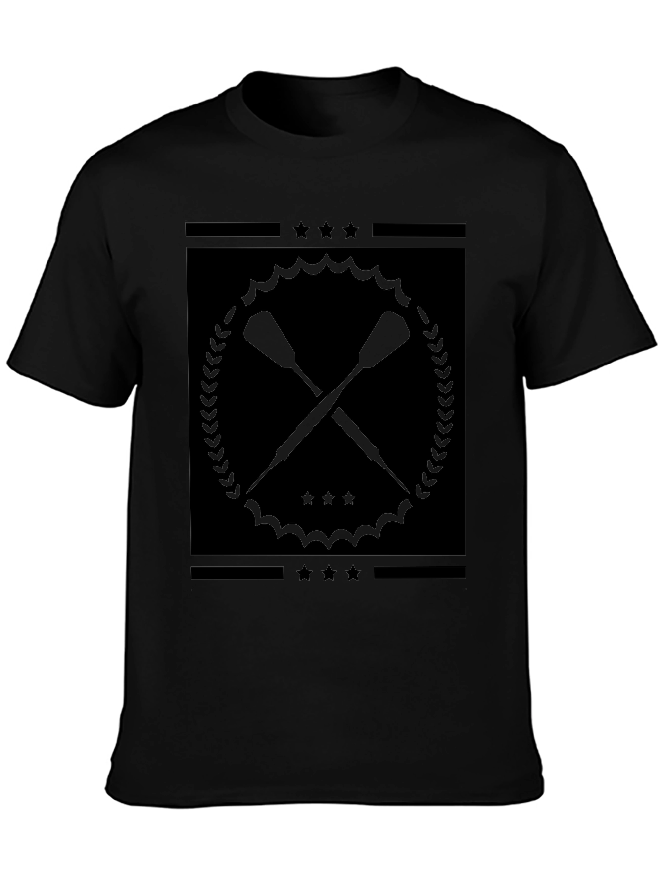 Black Graphic Tee with Crossed Paddles Design