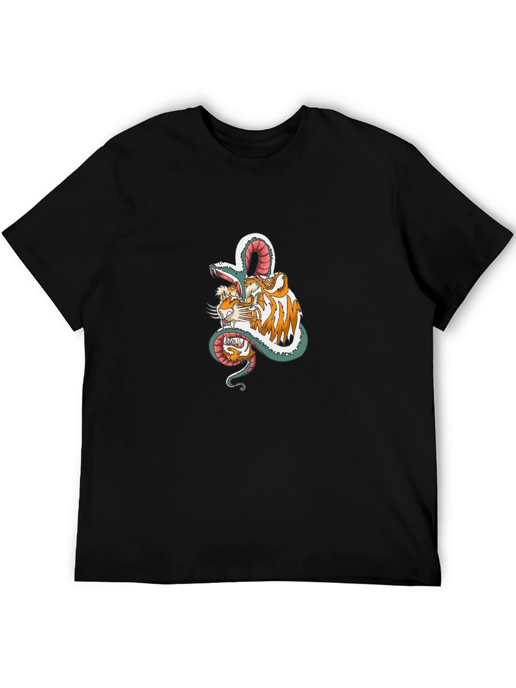 Tiger & Snake Graphic Print Black T-Shirt