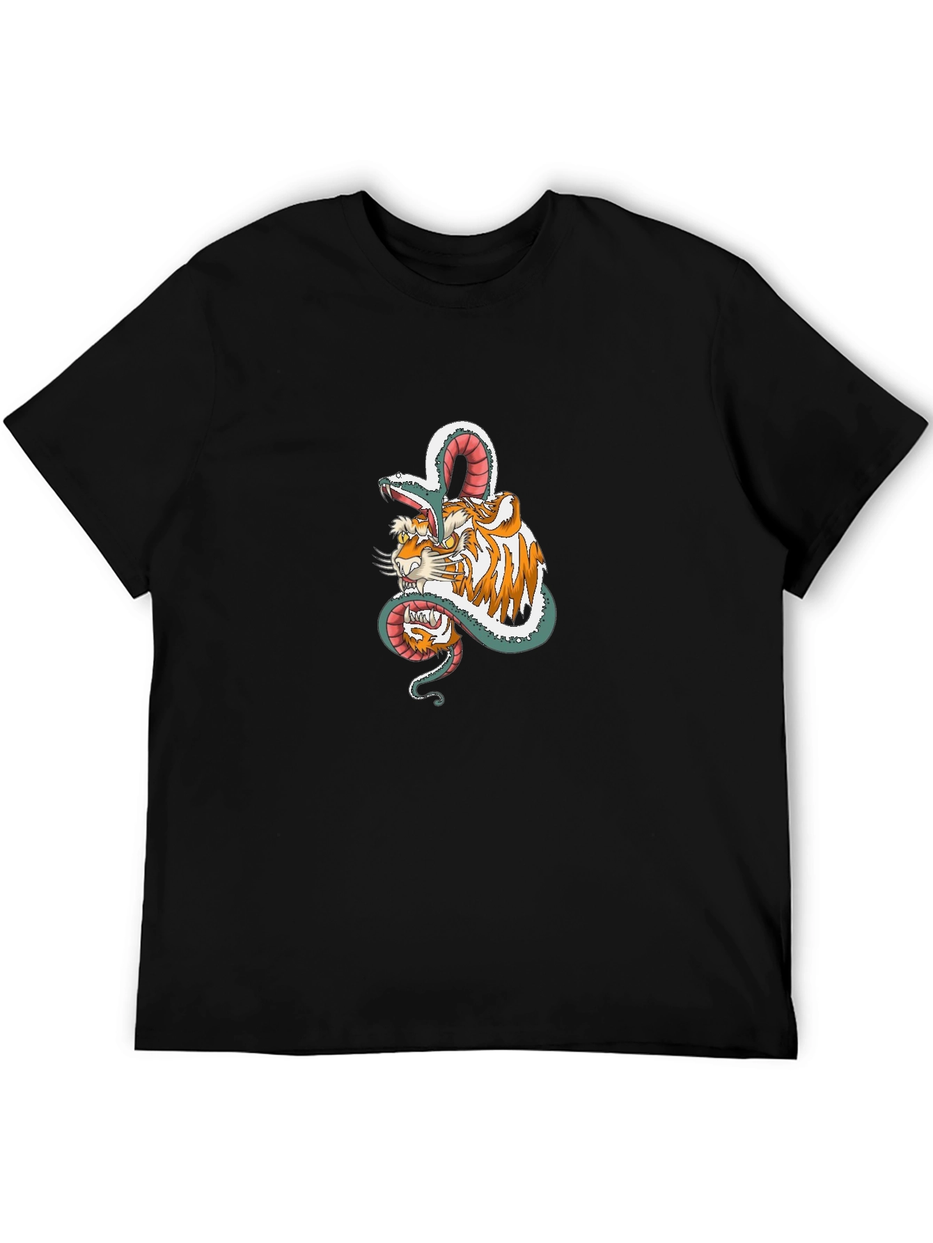 Tiger & Snake Graphic Print Black T-Shirt