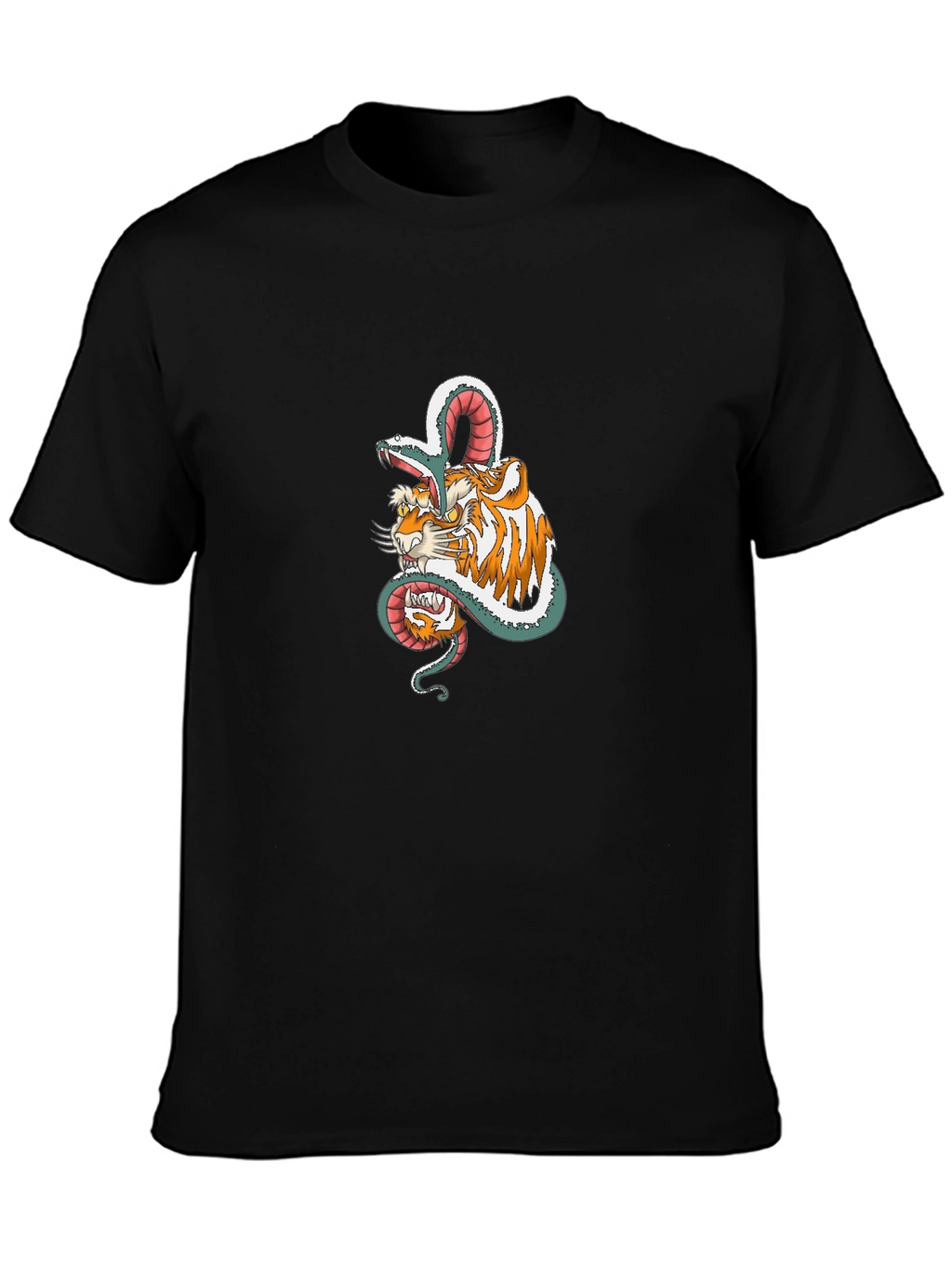 Tiger & Snake Graphic Print Black T-Shirt