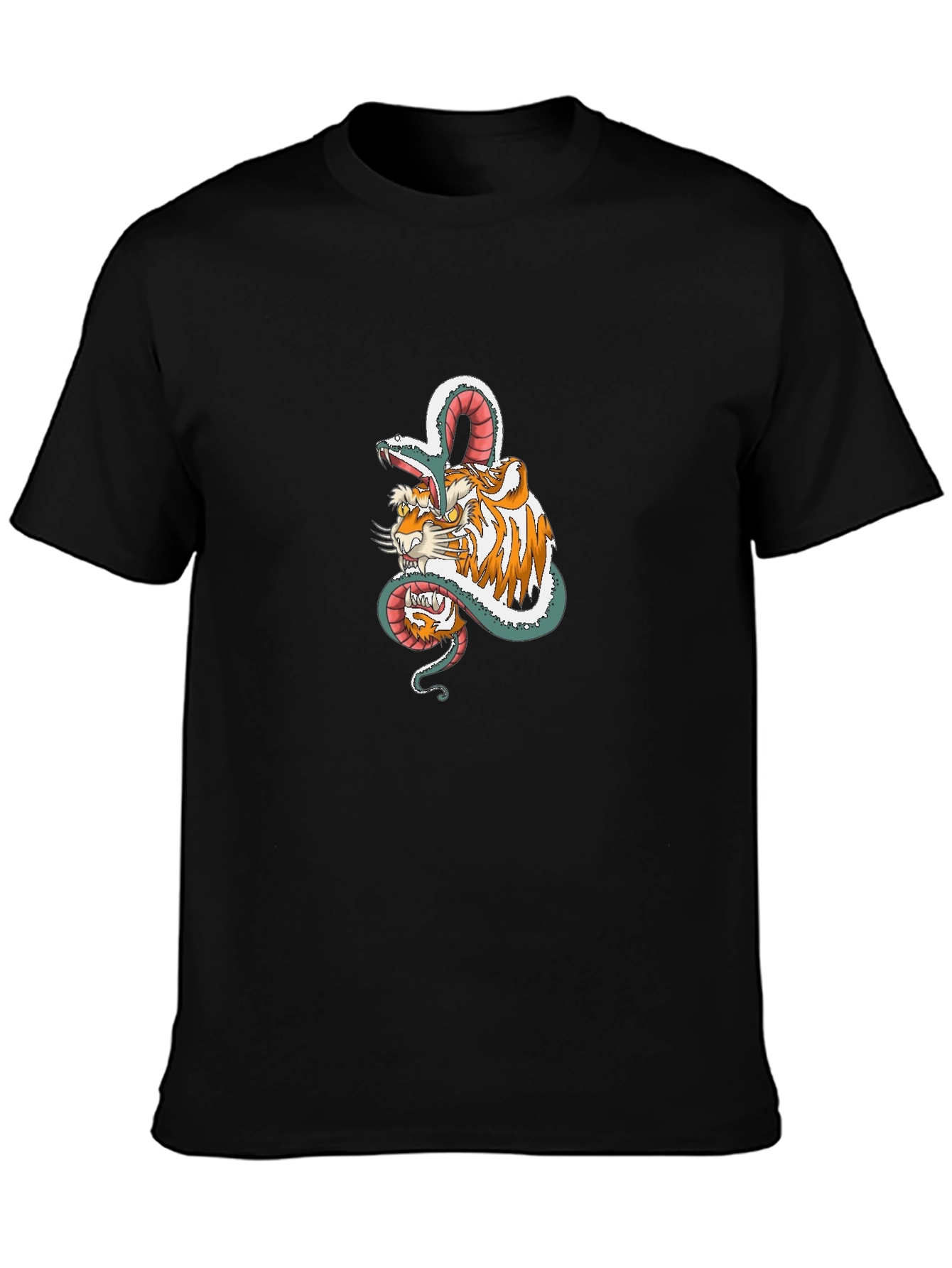 Tiger & Snake Graphic Print Black T-Shirt
