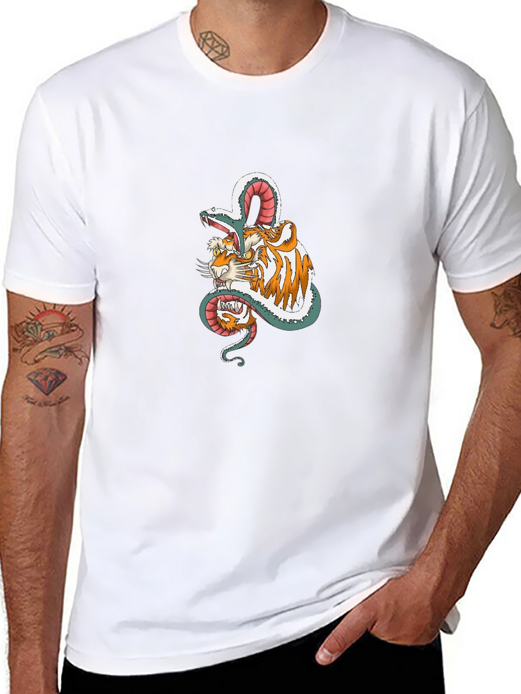 Tiger & Snake Graphic Print Black T-Shirt