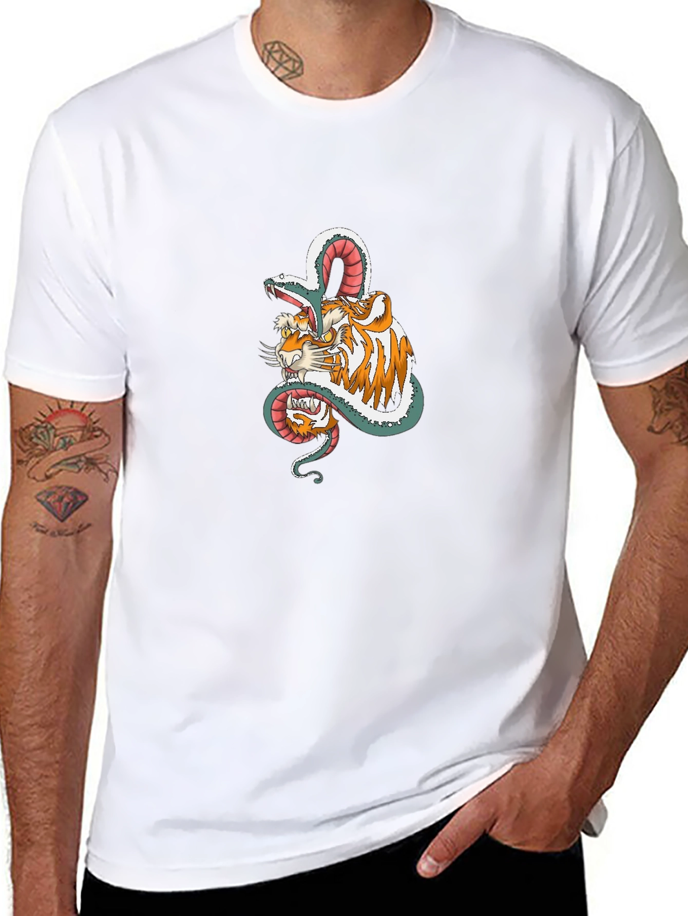 Tiger & Snake Graphic Print Black T-Shirt