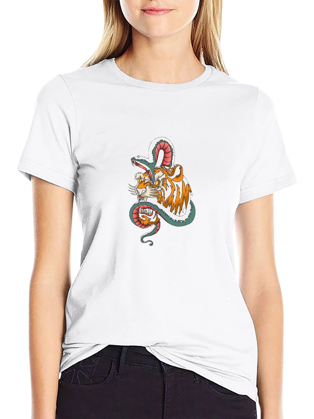 Tiger & Snake Graphic Print Black T-Shirt