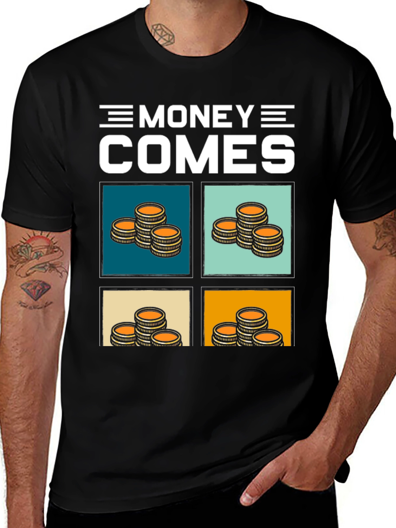 Money Comes T-Shirt - Stacked Coin Graphic Tee