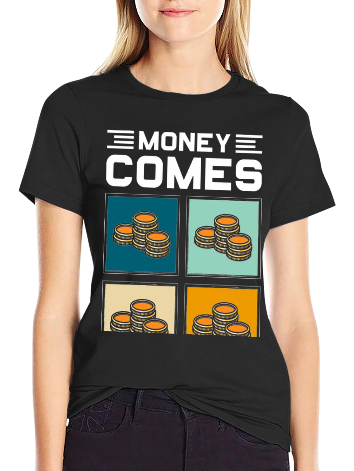 Money Comes T-Shirt - Stacked Coin Graphic Tee