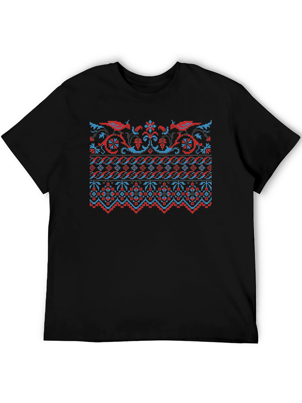 Retro Pixel Art Bird Pattern Black T-Shirt