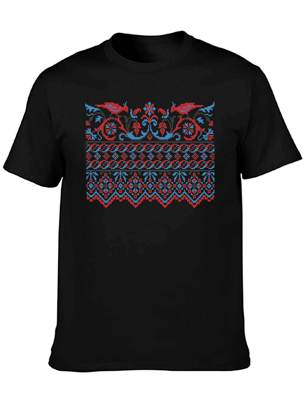 Retro Pixel Art Bird Pattern Black T-Shirt