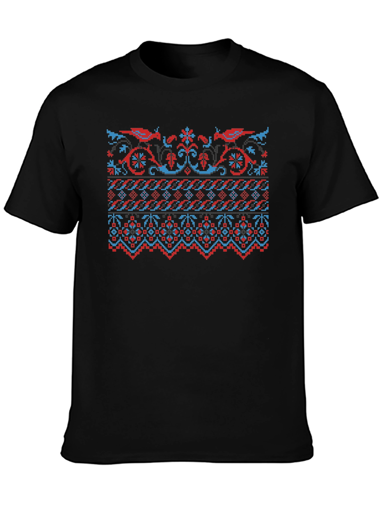 Retro Pixel Art Bird Pattern Black T-Shirt