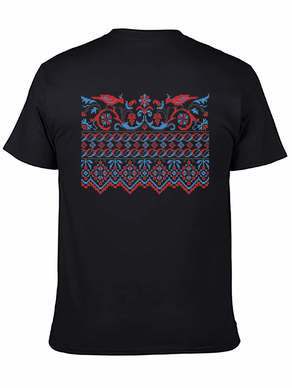 Retro Pixel Art Bird Pattern Black T-Shirt